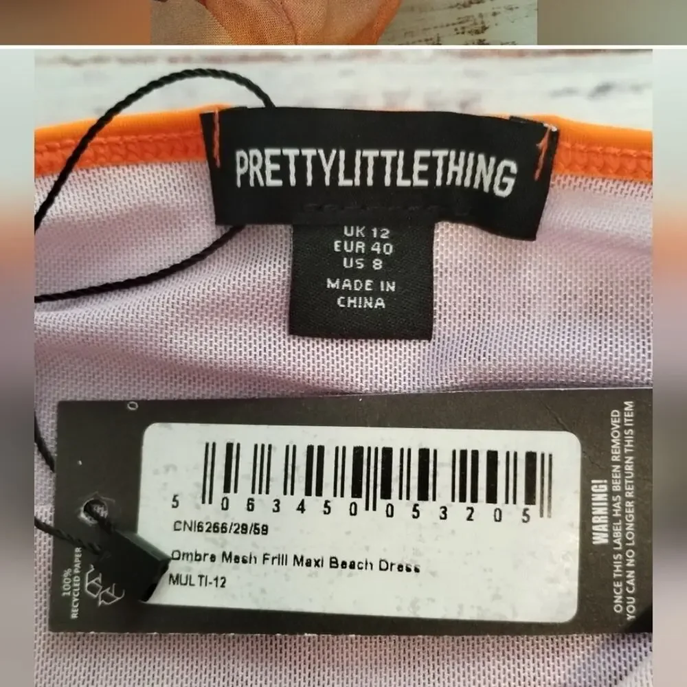 PrettyLittleThing Ombre Mesh Frill Maxi Dress NWT Size 8